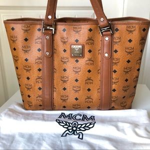 Authentic MCM cognac visetos tote
